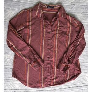 Prana Organic Cotton Button Up Shirt Womens Small Striped Long Sleeve Outdoor Ca